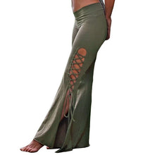 Load image into Gallery viewer, Bell Bottom Stretch Side Slit Pants